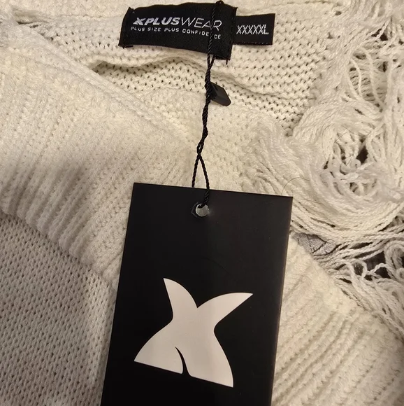 Xpluswear White Fringe Cut Out Bathing Suit Cover Up 5x - Picture 3 of 6